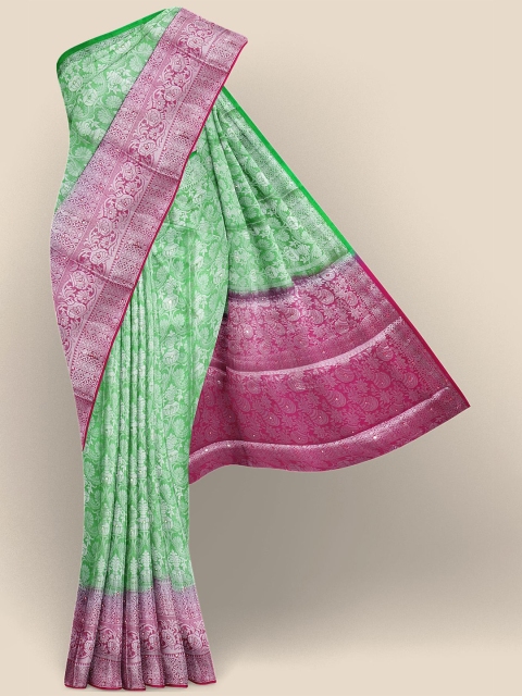 

Kalamandir Green & Pink Floral Silk Blend Banarasi Saree