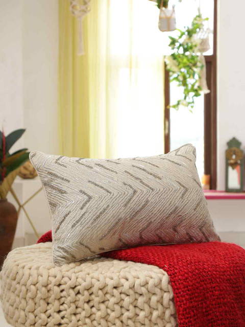 

Amoliconcepts Beige & Silver-Toned Embroidered Rectangle Cushion Covers