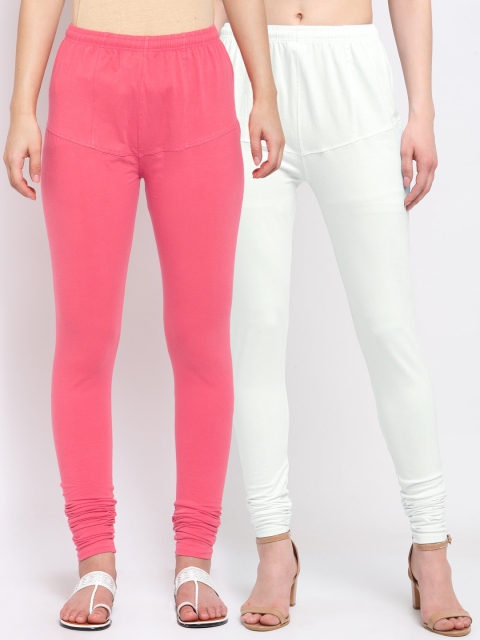 

KLOTTHE Women Pack Of 2 Solid Cotton Churidar-Length Leggings, Off white