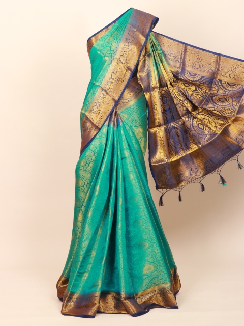 

Pothys Sea Green & Blue Floral Art Silk Banarasi Saree