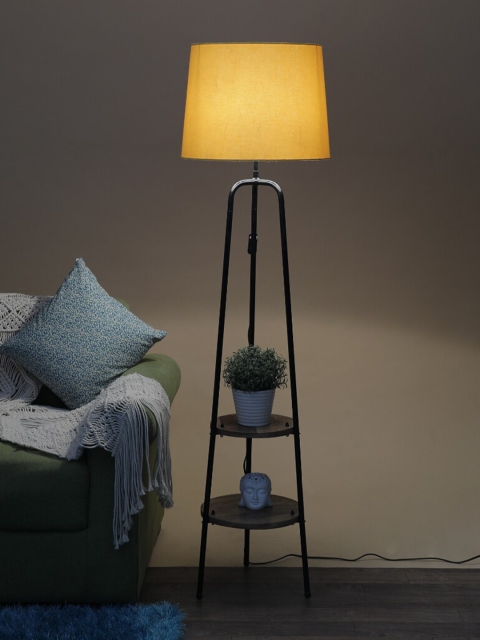 

SANDED EDGE Yellow & Black Contemporary Tripod Shelf Lamp with Shade
