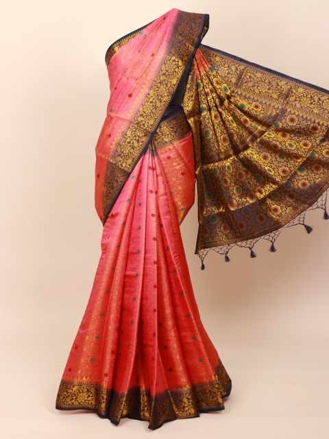 

Pothys Pink & Blue Woven Design Art Silk Banarasi Saree
