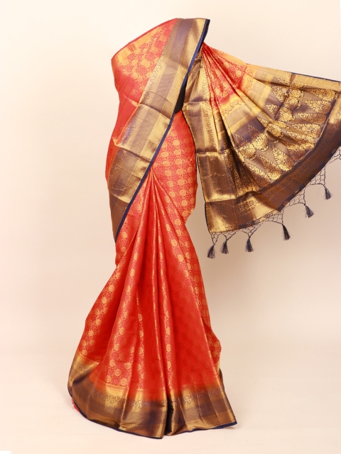 

Pothys Red & Blue Woven Design Art Silk Banarasi Saree