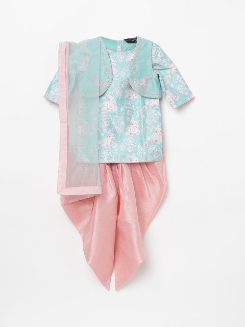 

Melange by Lifestyle Girls Blue Floral Printed Kurta with Salwar With Dupatta Set