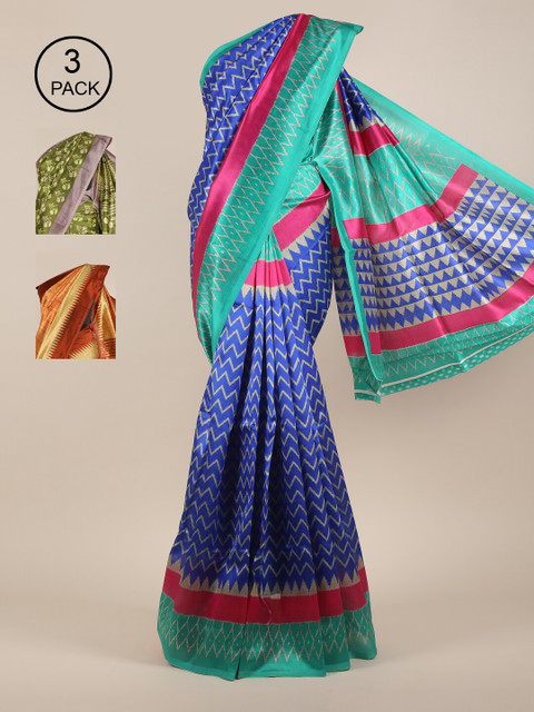 

Pothys Pack Of 3 Jute Silk Saree, Blue