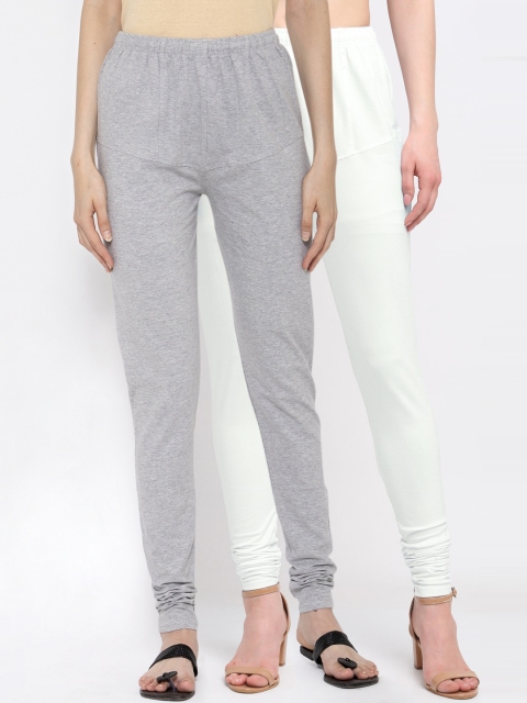 

KLOTTHE Women Pack Of 2 Solid Cotton Churidar-Length Leggings, White