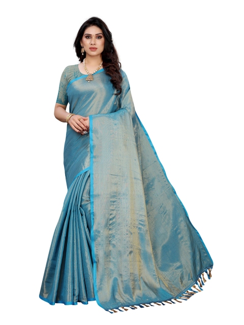 

KALINI Blue & Gold-Toned Zari Silk Blend Saree