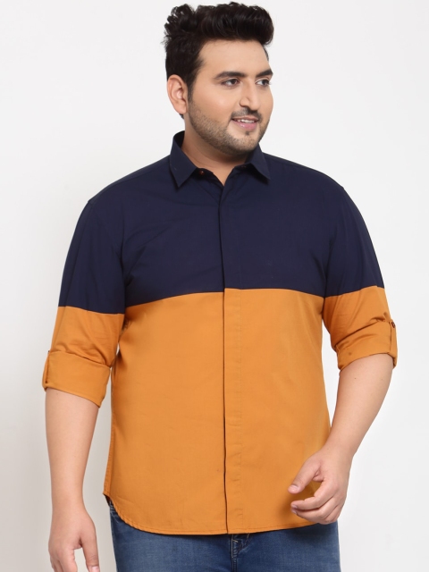 

plusS Men Mustard Colourblocked Casual Shirt