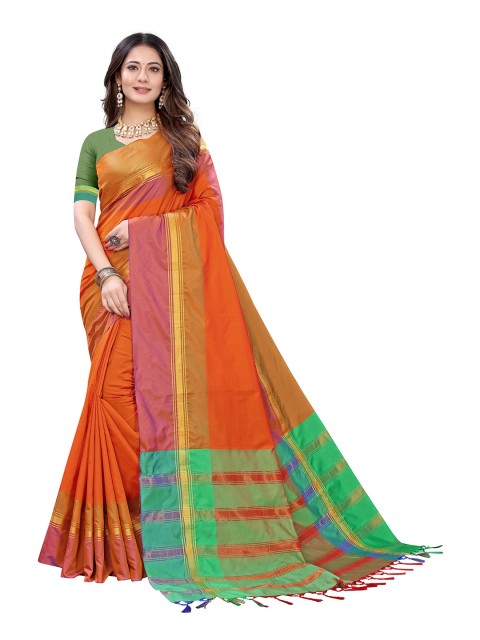 

KALINI Orange & Gold-Toned Zari Art Silk Saree