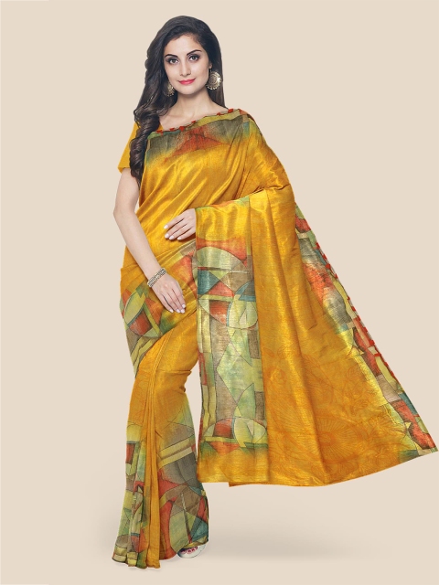 

Kalamandir Yellow & Green Linen Blend Banarasi Saree