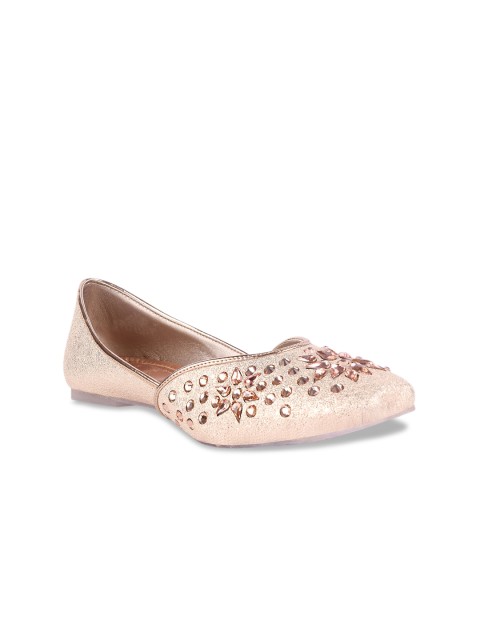 Stelatoes Women Champagne Embellished Mojaris with Laser Cuts Flats