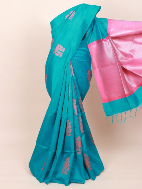 

Pothys Turquoise Blue & Pink Jute Silk Saree