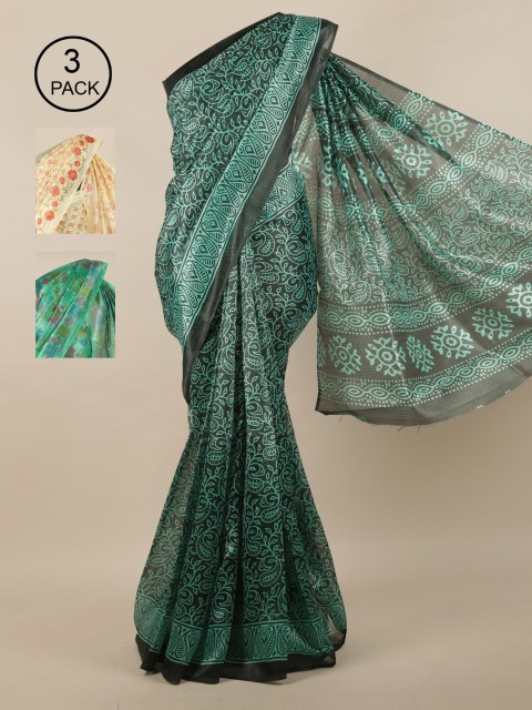 

Pothys Green & Yellow Pack of 3 Floral Jute Silk Saree