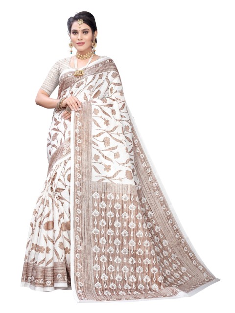 

KALINI Beige & White Floral Art Silk Saree