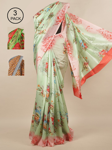 

Pothys Pack of 3 Jute Silk Saree, Green