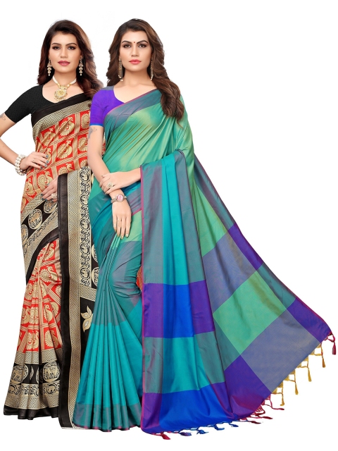 KALINI Pack of 2 Ethnic Motifs Art Silk Saree, Red