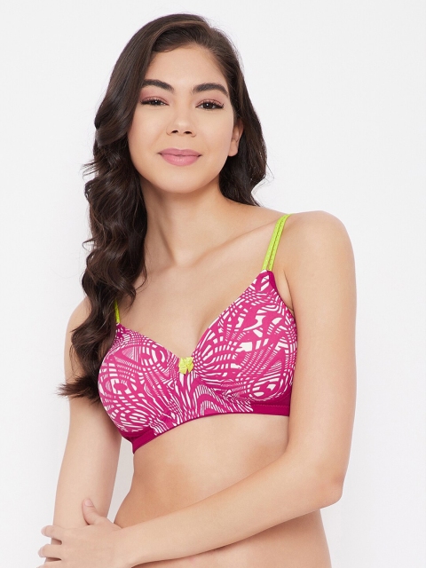 

Clovia Pink & Green Geometric T-shirt Bra Full Coverage Lightly Padded