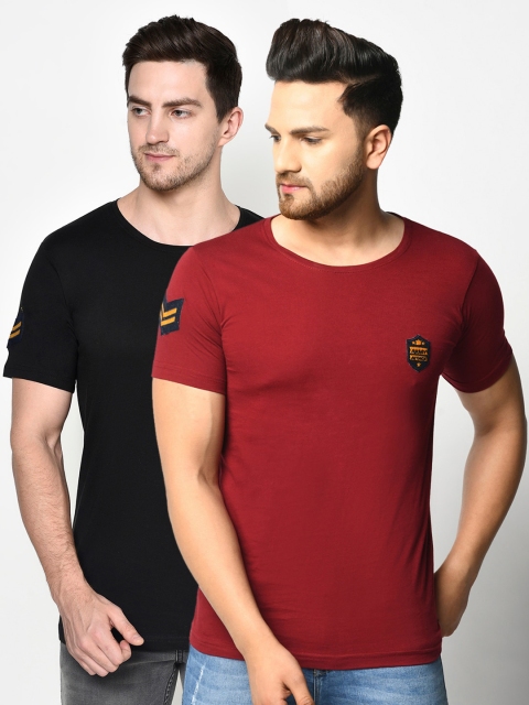 

ELEGANCE Men Pack Of 2 Red & Black T-shirts