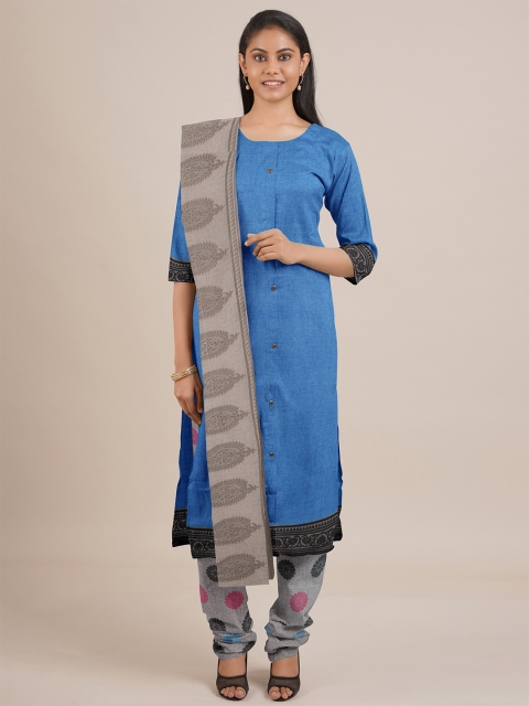 

Pothys Blue & Grey Unstitched Dress Material