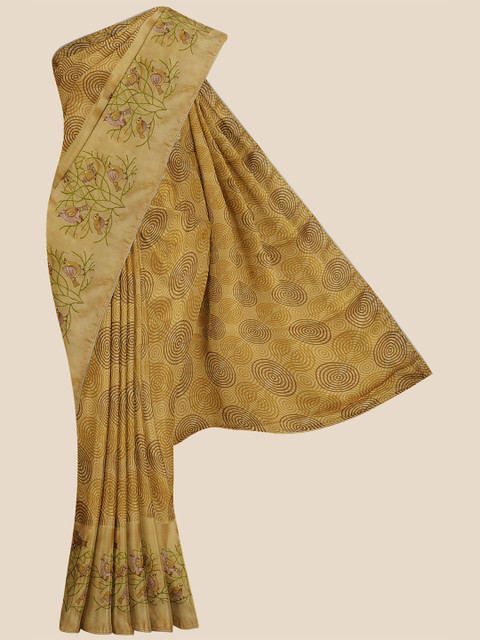

Kalamandir Tan Brown & Green Floral Embroidered Silk Blend Saree