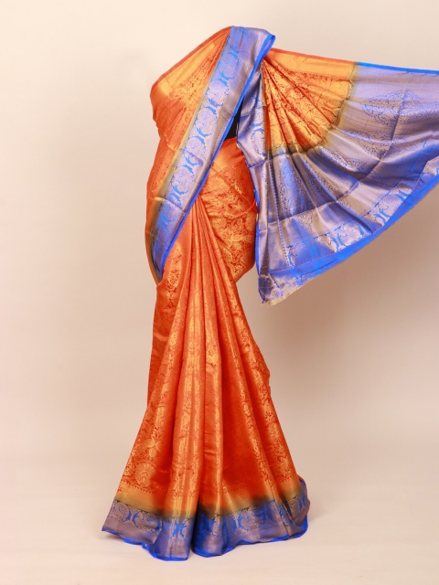 

Pothys Orange & Blue Woven Design Zari Art Silk Banarasi Saree