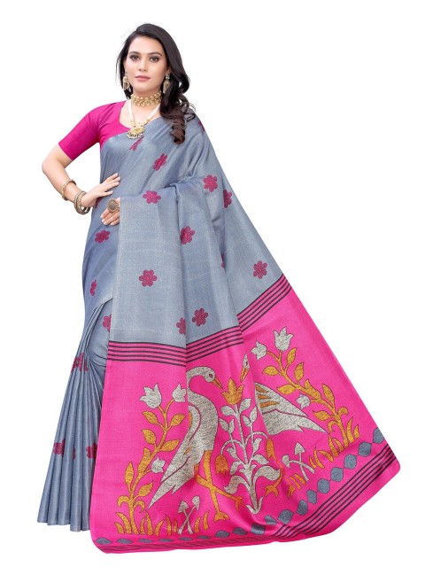 

KALINI Grey & Pink Kalamkari Art Silk Saree