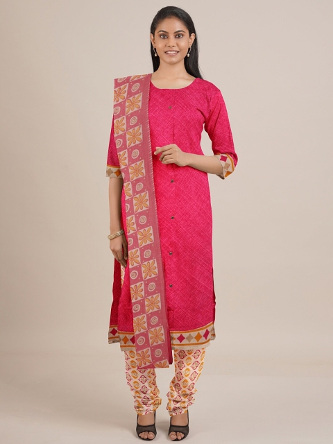 

Pothys Pink & Yellow Printed Unstitched Dress Material