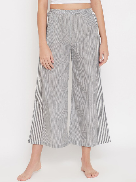

Clovia Women Grey & White Striped Cotton Lounge Pants