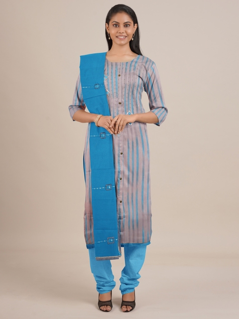 

Pothys Grey & Blue Printed Unstitched Dress Material