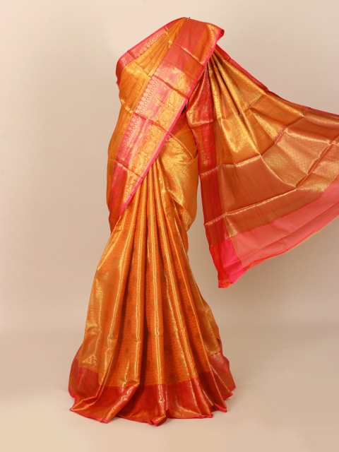Pothys Orange & Gold-Toned Ethnic Motifs Zari Art Silk Banarasi Saree