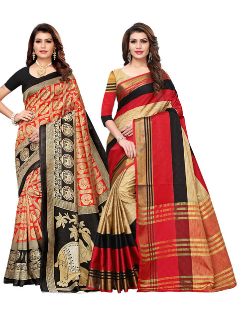 

KALINI Pack of 2 Art Silk Saree, Orange