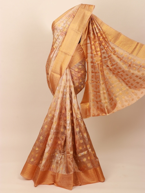 

Pothys Peach-Coloured & Gold-Toned Paisley Zari Art Silk Saree