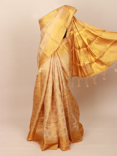 

Pothys Cream-Coloured & Gold-Toned Woven Design Zari Art Silk Banarasi Saree