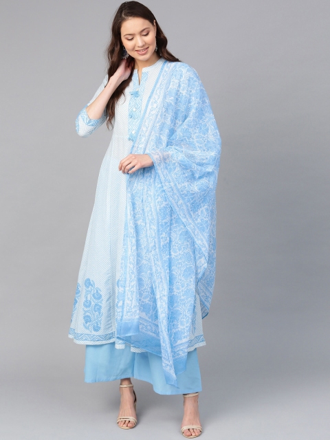 

Ishin Women White Panelled Pure Cotton Kurta with Sharara & With Dupatta
