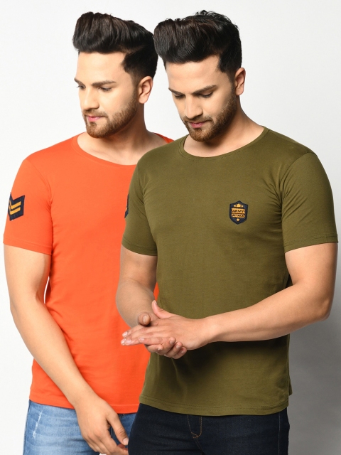

ELEGANCE Men Orange & Green Pack of 2 T-shirts