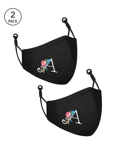 

CENWELL Unisex Pack Of 2 Black Solid Cotton 2-Ply Reusable Outdoor Cloth Masks