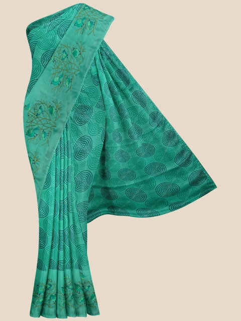 Kalamandir Green & Brown Embroidered Silk Blend Saree