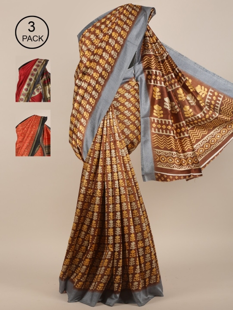 

Pothys Pack of 3 Jute Silk Saree, Brown