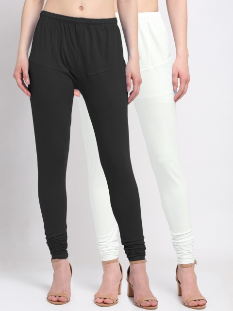 

KLOTTHE Women Pack Of 2 Solid Cotton Churidar-Length Leggings, Off white