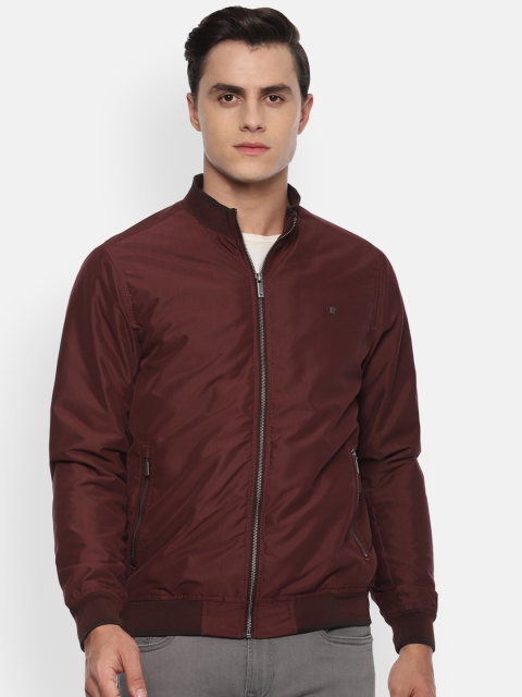 

Louis Philippe Men Maroon Floral Bomber with Embroidered Jacket