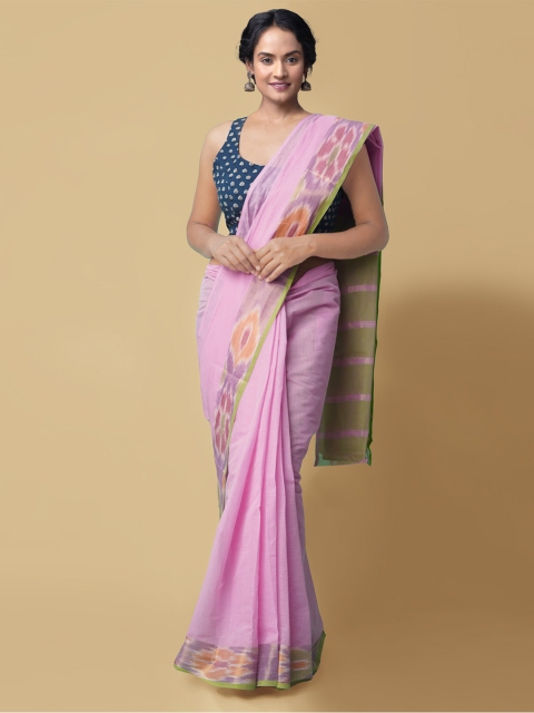

Unnati Silks Pink & Grey Zari Pure Cotton Mangalagiri Saree