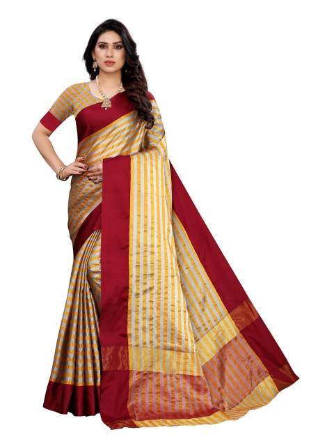 

KALINI Maroon & Yellow Striped Silk Blend Saree