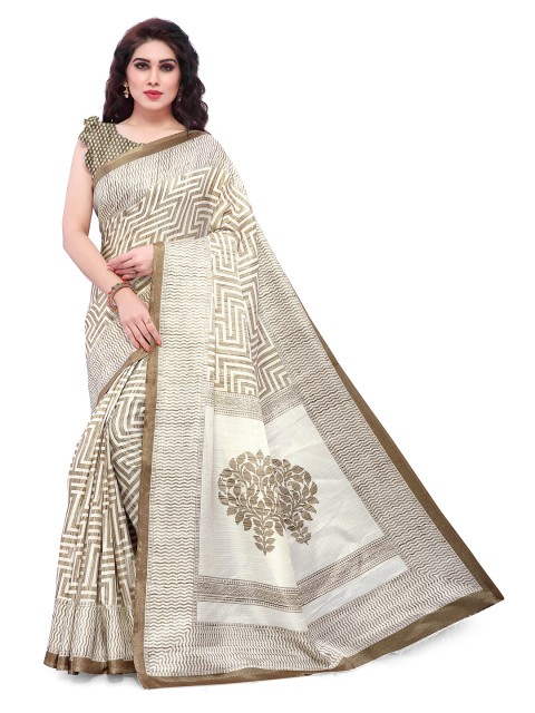 

KALINI Cream-Coloured & Brown Art Silk Saree