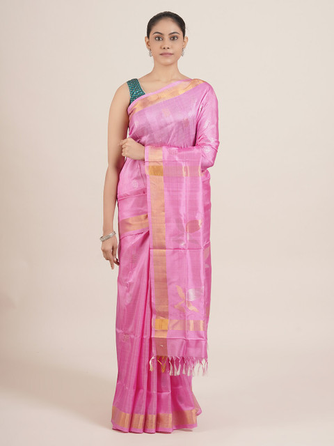 

Pothys Pink & Gold-Toned Pure Silk Uppada Saree