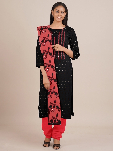 

Pothys Black & Red Printed Unstitched Dress Material