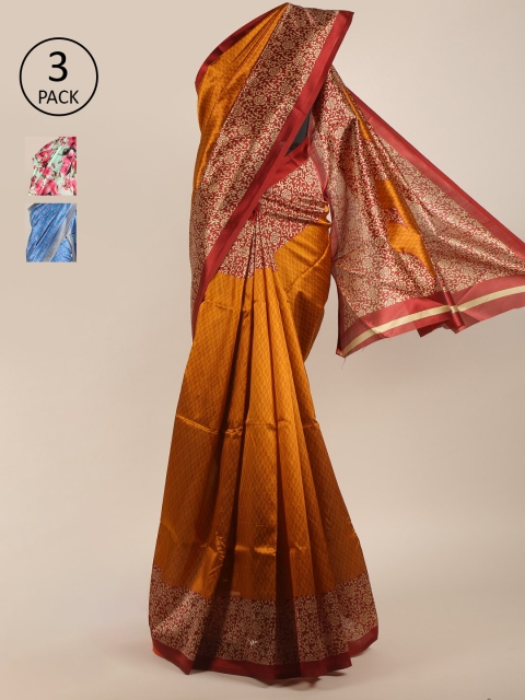 

Pothys Pack Of 3 Jute Silk Sarees, Brown