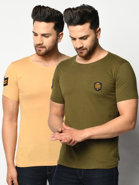 

ELEGANCE Men Beige & Olive Green 2 T-shirt