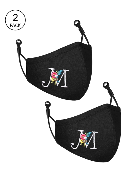 

CENWELL Pack Of 2 Black Solid Cotton 6-Ply Reusable Outdoor Cloth Masks