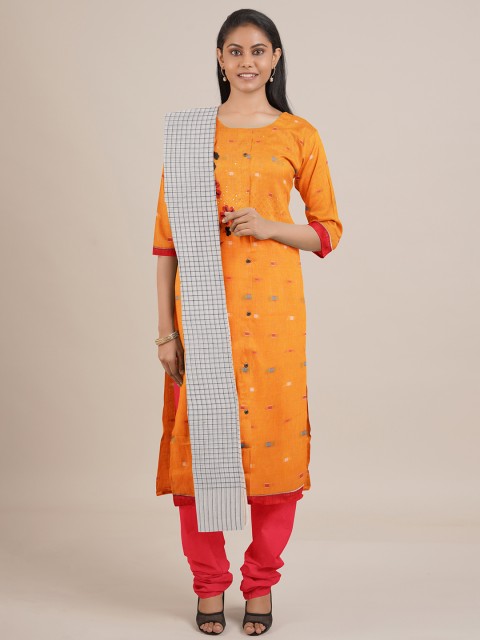 

Pothys Orange & Red Printed Unstitched Dress Material