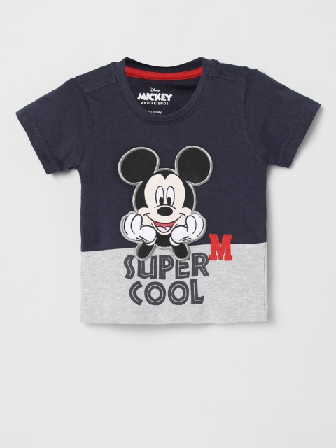 

max Boysvy Blue Printed Applique Pure Cotton T-shirt, Navy blue